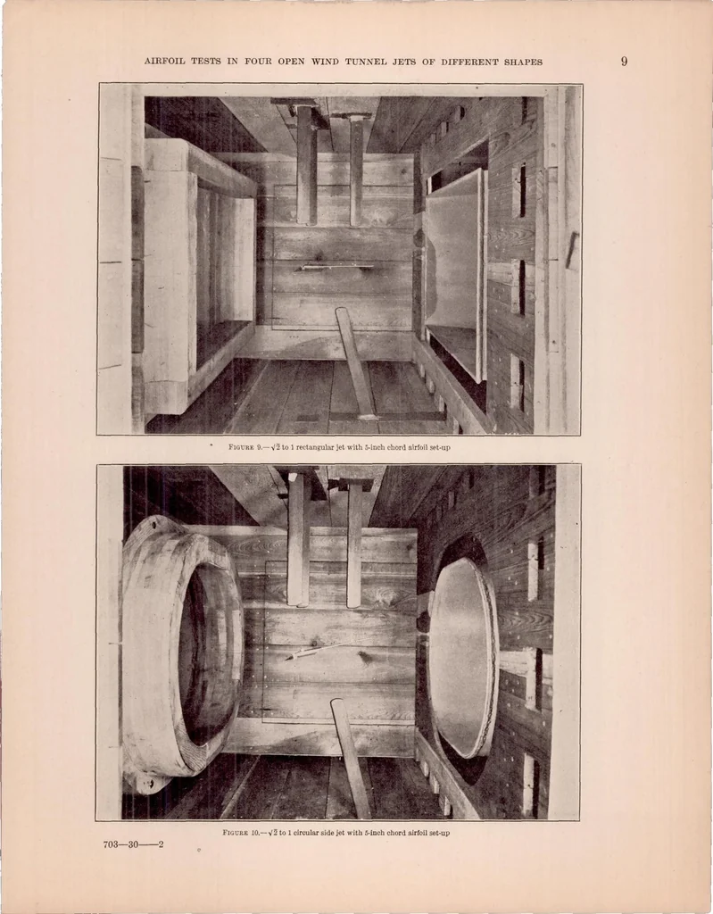 An illustration from Experimental Determination of Jet Boundary Corrections for Airfoil Tests in Four Open Wind Tunnel Jets of Different Shapes, 1931, leaf 10