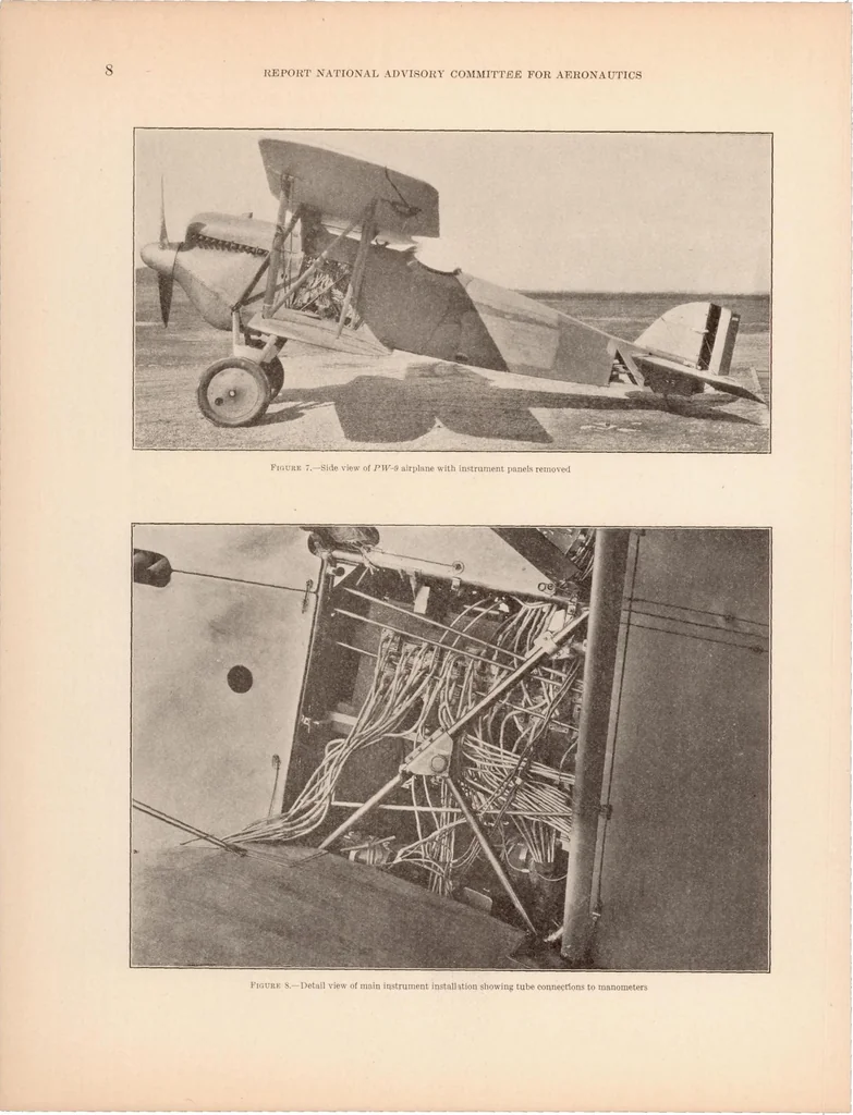 An illustration from The Pressure Distribution over the Wings and Tail Surfaces of a PW-9 Pursuit Airplane in Flight, 1931, leaf 9