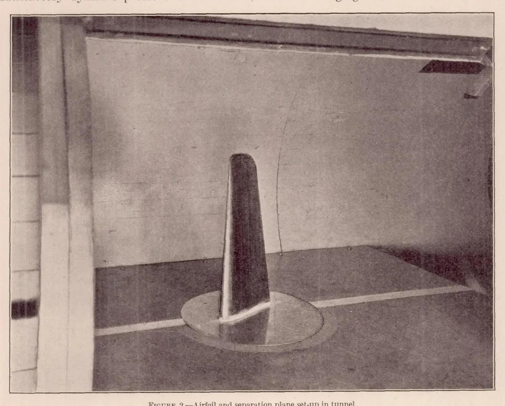 An illustration from Pressure Distribution Over a Thick, Tapered and Twisted Monoplane Wing Model-NACA 81-J, 1932, leaf 6