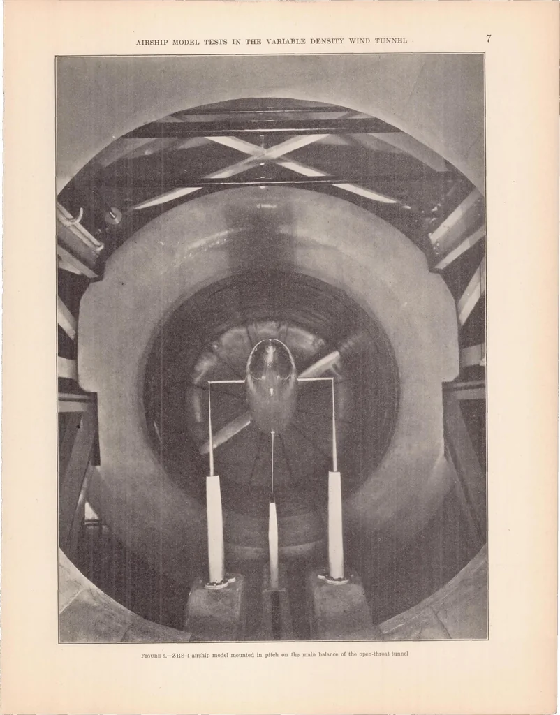 An illustration from Airship Model Tests in the Variable Density Wind Tunnel, 1932, leaf 8