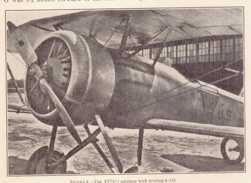 An illustration from The Effect on Airplane Performance of the Factors That Must Be Considered in Applying Low-Drag Cowling to Radial Engines, 1933, leaf 8