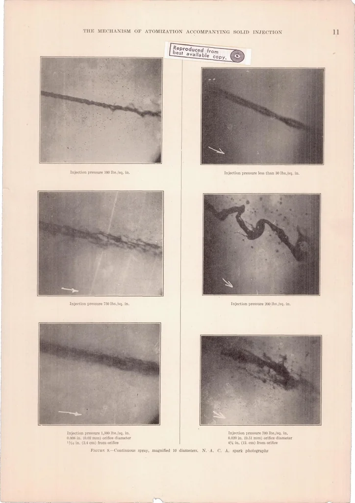 An illustration from The Mechanism of Atomization Accompanying Solid Injection, 1933, leaf 12