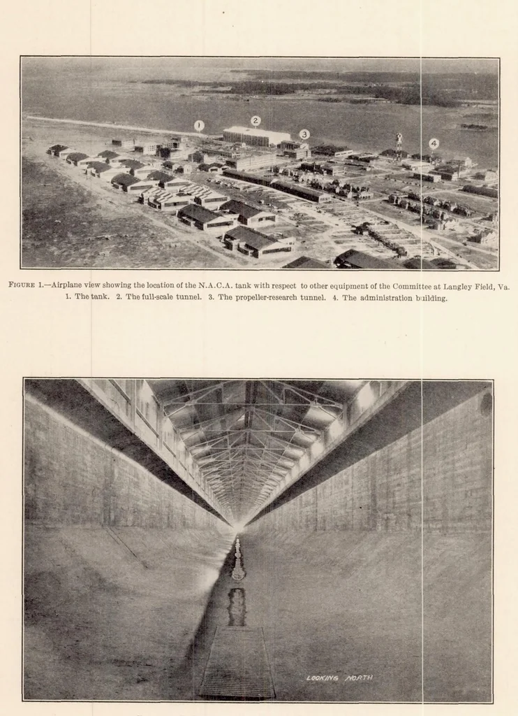 An illustration from The NACA Tank : A High-speed Towing Basin for Testing Models of Seaplane Floats, 1934, leaf 7