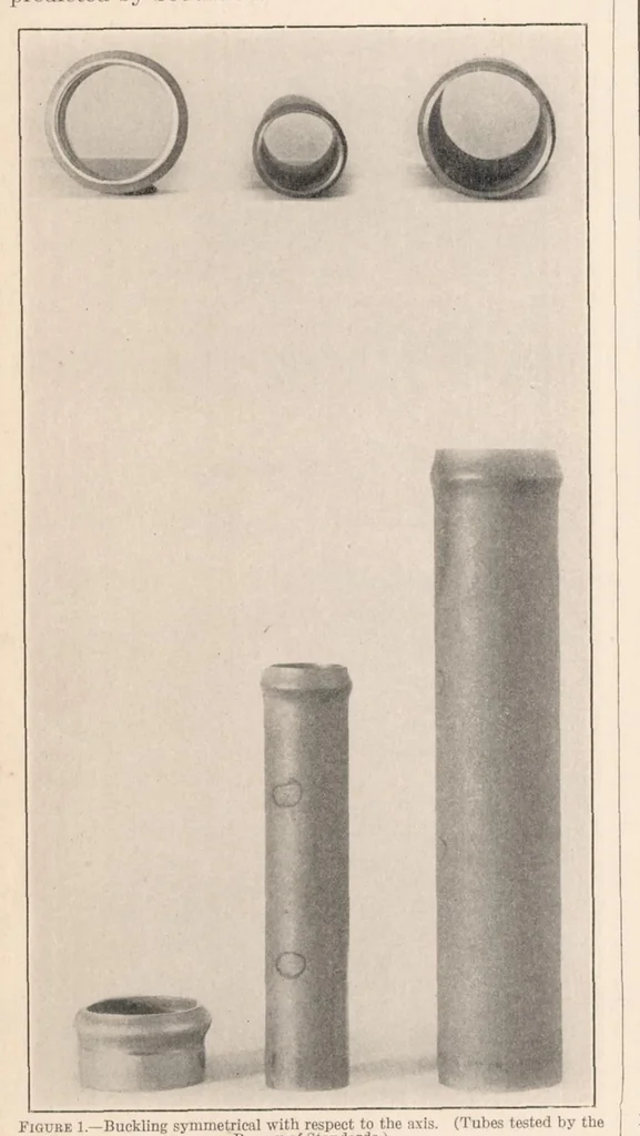 An illustration from Strength Tests of Thin-Walled Duralumin Cylinders in Compression, 1934, leaf 5