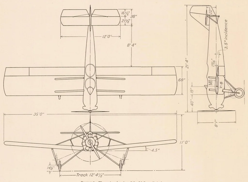 An illustration from Wing-Fuselage Interference, Tail Buffeting, and Air Flow About the Tail of a Low-Wing Monoplane, 1935, leaf 6