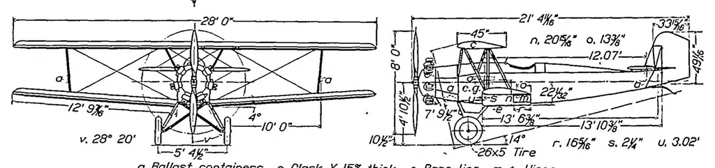 An illustration from A flight investigation of the effect of mass distribution and control setting on the spinning of the XN2Y-1 airplane, 1935, leaf 1
