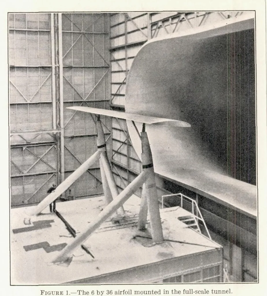 An illustration from Scale Effect on Clark Y Airfoil Characteristics from NACA Full-Scale Wind-Tunnel Tests, 1935, leaf 5