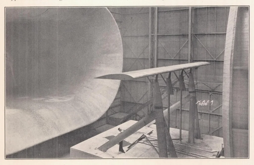 An illustration from Scale Effect on Clark Y Airfoil Characteristics from NACA Full-Scale Wind-Tunnel Tests, 1935, leaf 6