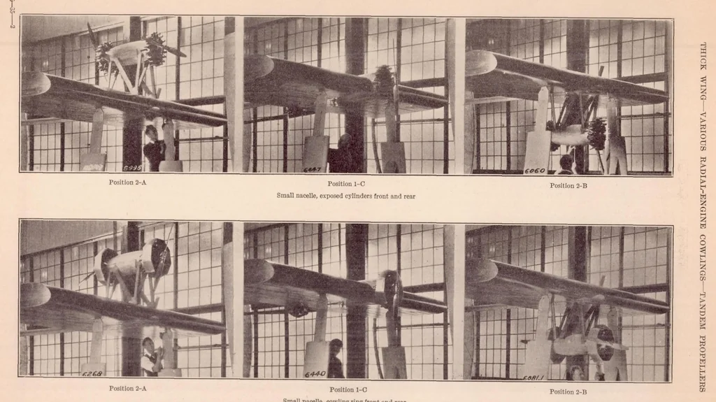 An illustration from Tests of Nacelle-Propeller Combinations in Various Positions with Reference to Wings IV : Thick Wing - Various Radial-Engine Cowlings - Tandem Propellers, 1935, leaf 10