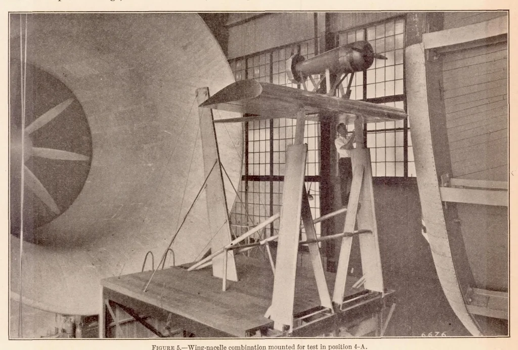 An illustration from Tests of Nacelle-Propeller Combinations in Various Positions with Reference to Wings IV : Thick Wing - Various Radial-Engine Cowlings - Tandem Propellers, 1935, leaf 7