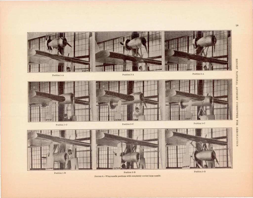 An illustration from Tests of Nacelle-Propeller Combinations in Various Positions with Reference to Wings IV : Thick Wing - Various Radial-Engine Cowlings - Tandem Propellers, 1935, leaf 9