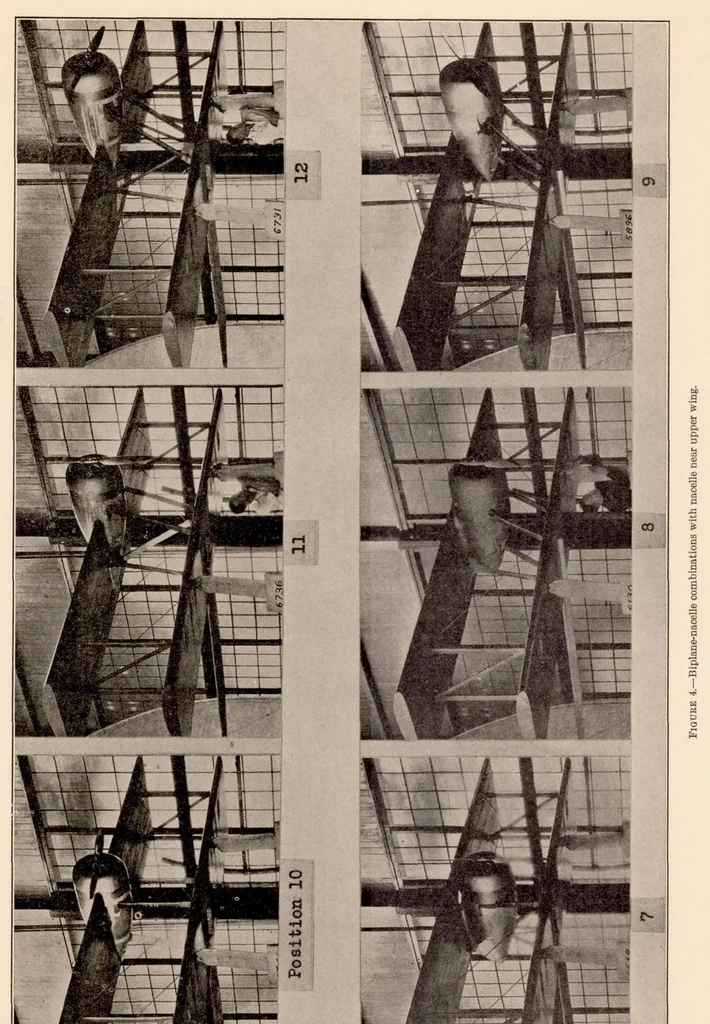 An illustration from Tests of Nacelle-Propeller Combinations in Various Positions with Reference to Wings V : Clark Y Biplane Cellule - NACA Cowled Nacelle - Tractor Propeller, 1935, leaf 7