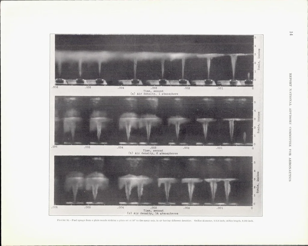 An illustration from A Comparison of Fuel Sprays from Several Types of Injection Nozzles, 1936, leaf 17