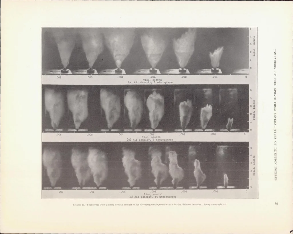 An illustration from A Comparison of Fuel Sprays from Several Types of Injection Nozzles, 1936, leaf 24