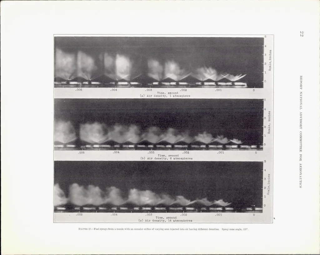 An illustration from A Comparison of Fuel Sprays from Several Types of Injection Nozzles, 1936, leaf 25