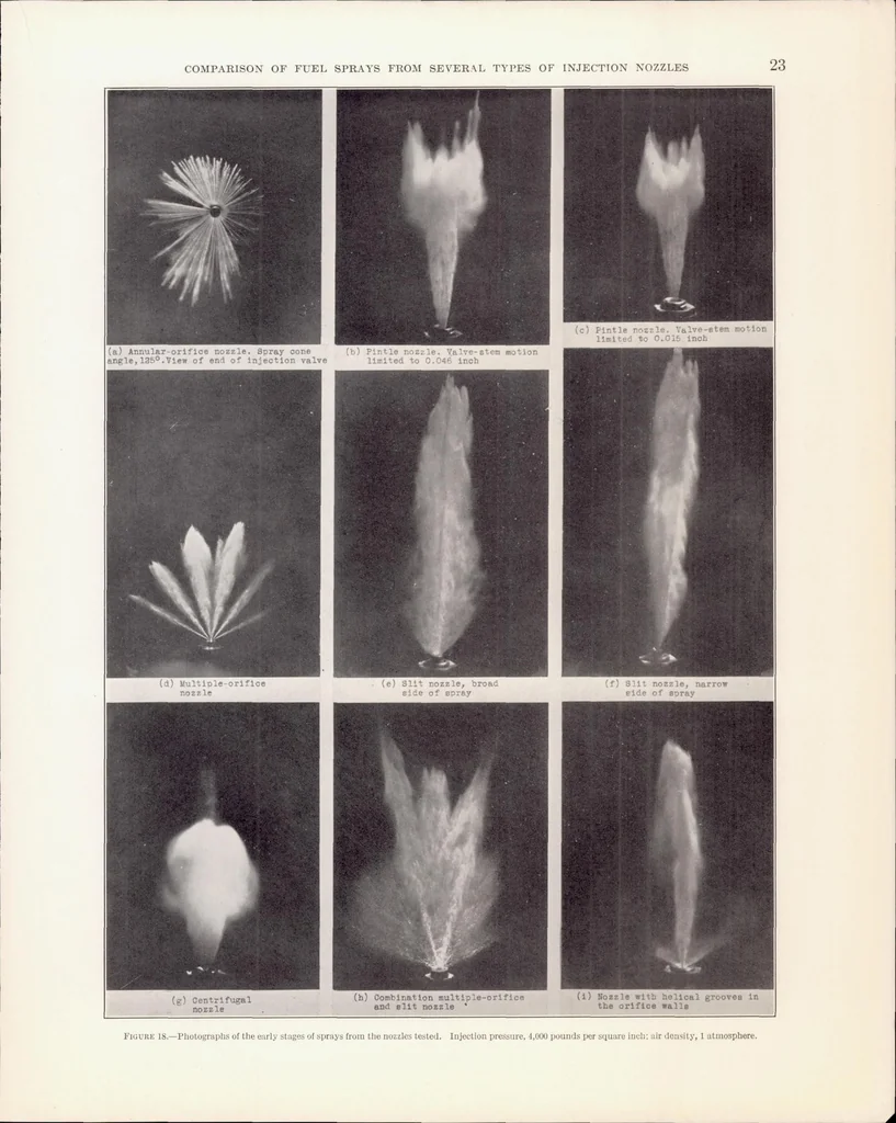 An illustration from A Comparison of Fuel Sprays from Several Types of Injection Nozzles, 1936, leaf 26