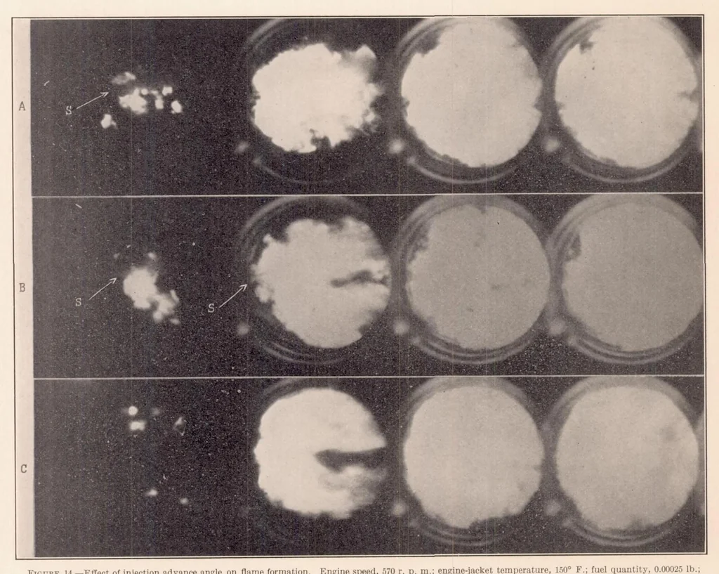 An illustration from Some Effects of Injection Advance Angle, Engine-Jacket Temperature, and Speed on Combustion in a Compression-Ignition Engine, 1936, leaf 11