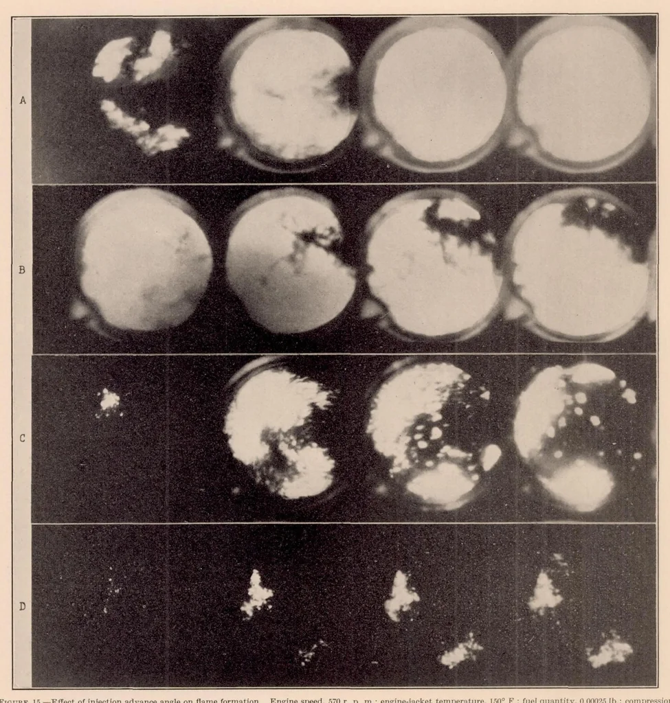 An illustration from Some Effects of Injection Advance Angle, Engine-Jacket Temperature, and Speed on Combustion in a Compression-Ignition Engine, 1936, leaf 12