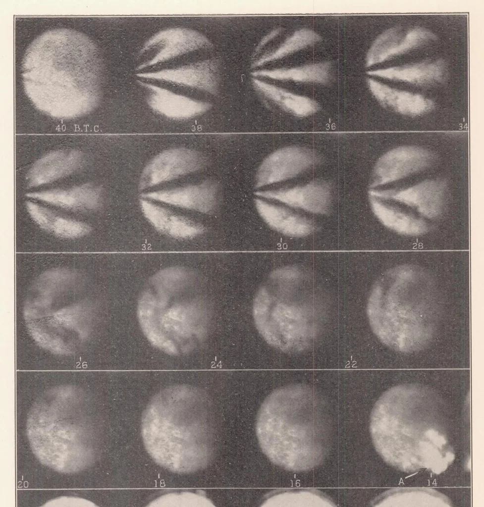 An illustration from Some Effects of Injection Advance Angle, Engine-Jacket Temperature, and Speed on Combustion in a Compression-Ignition Engine, 1936, leaf 17