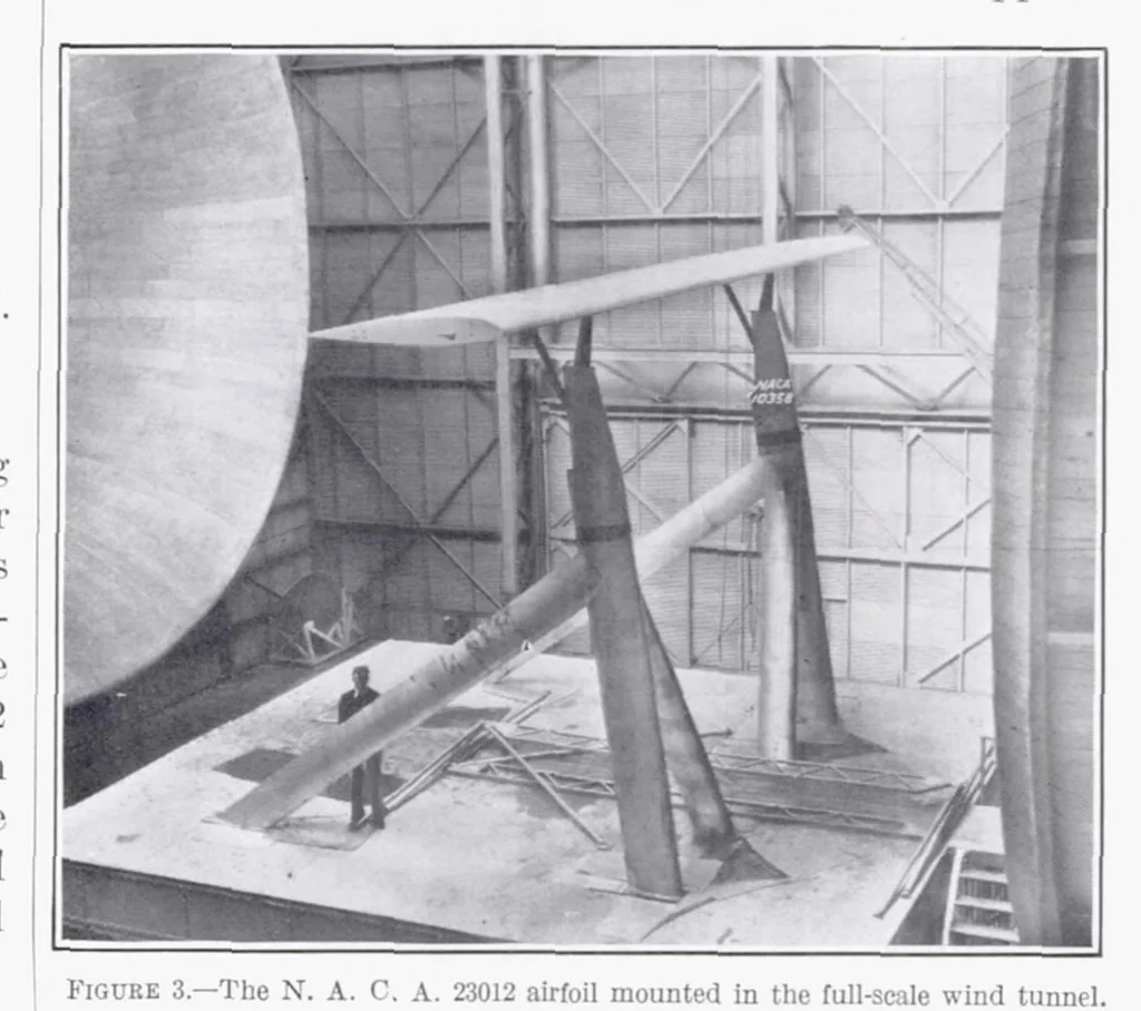 An illustration from Characteristics of the NACA 23012 Airfoil from Tests in the Full-Scale and Variable-Density Tunnels, 1936, leaf 2
