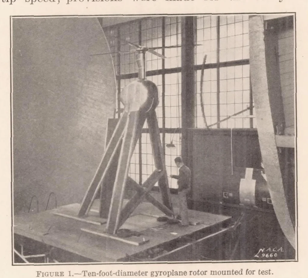 An illustration from Wind-Tunnel Tests of a 10-foot-diameter Gyroplane Rotor, 1936, leaf 4