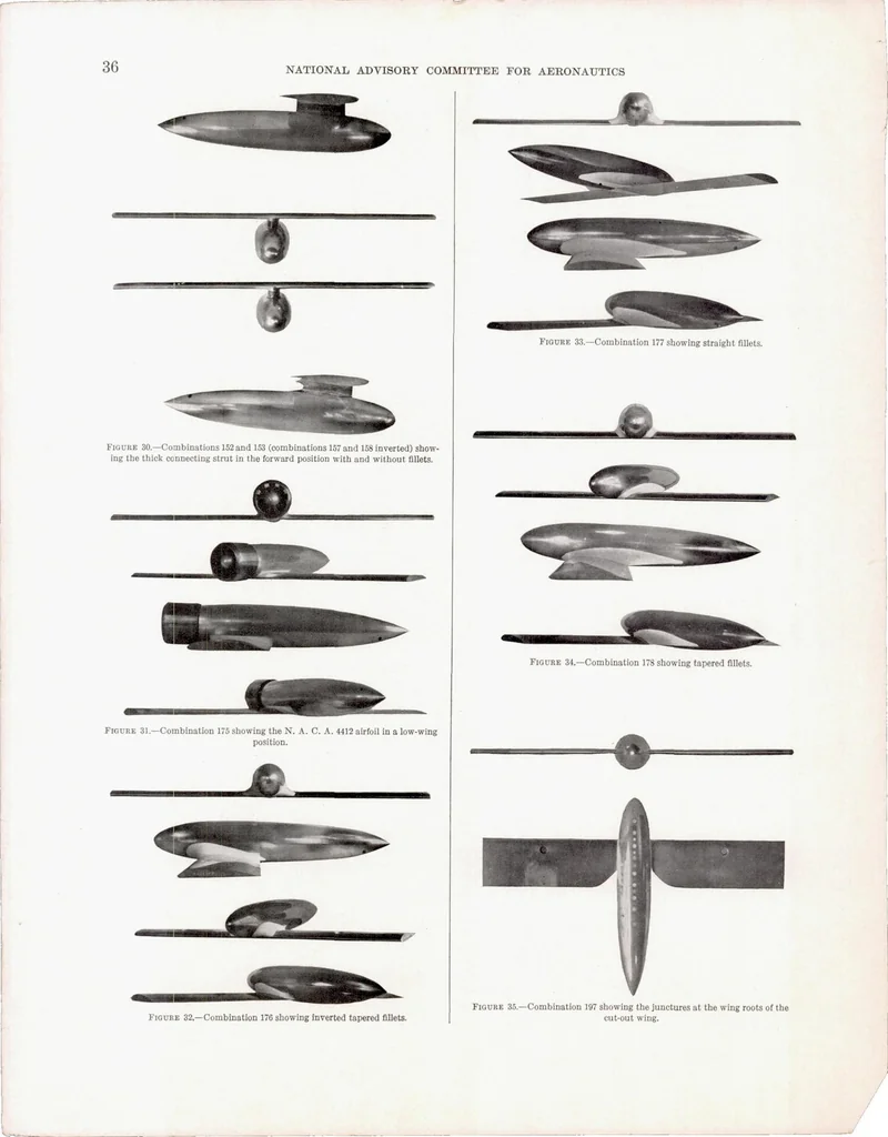 An illustration from Interference of Wing and Fuselage from Tests of 209 Combinations in the NACA Variable-Density Tunnel, 1936, leaf 38