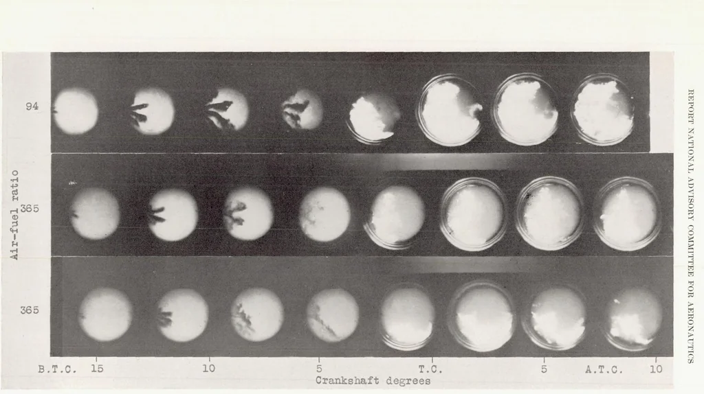 An illustration from Effects of Air-Fuel Spray and Flame Formation in a Compression-Ignition Engine, 1937, leaf 11