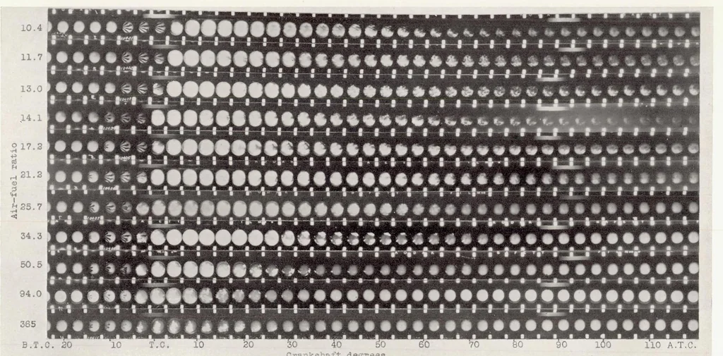 An illustration from Effects of Air-Fuel Spray and Flame Formation in a Compression-Ignition Engine, 1937, leaf 7