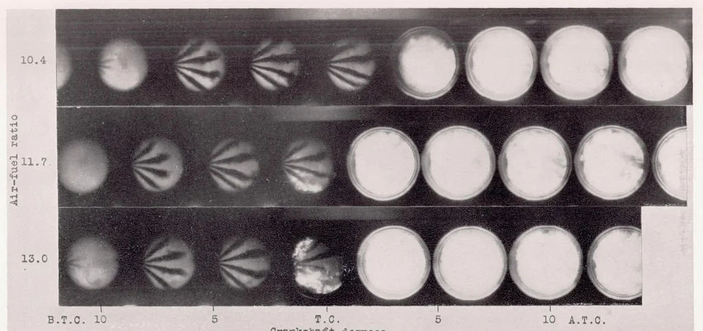 An illustration from Effects of Air-Fuel Spray and Flame Formation in a Compression-Ignition Engine, 1937, leaf 8