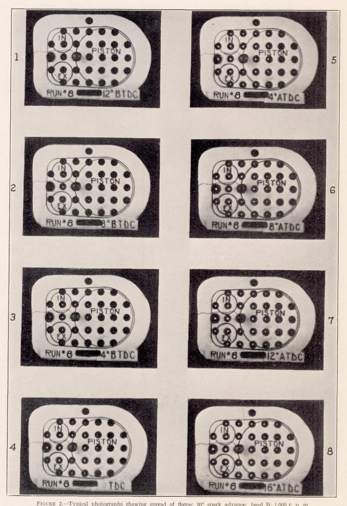 An illustration from Further Studies of Flame Movement and Pressure Development in an Engine Cylinder, 1937, leaf 6