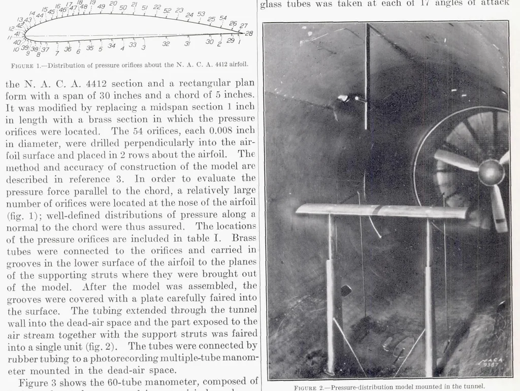 An illustration from Calculated and Measured Pressure Distributions over the Midspan Section of the NACA 4412 Airfoil, 1937, leaf 5