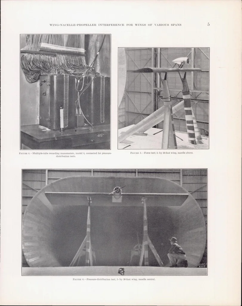An illustration from Wing-Nacelle-Propeller Interference for Wings of Various Spans Force and Pressure-Distribution Tests, 1937, leaf 8