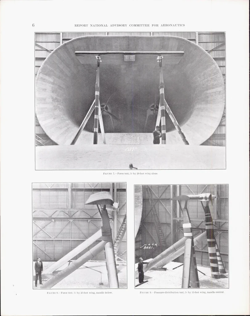 An illustration from Wing-Nacelle-Propeller Interference for Wings of Various Spans Force and Pressure-Distribution Tests, 1937, leaf 9