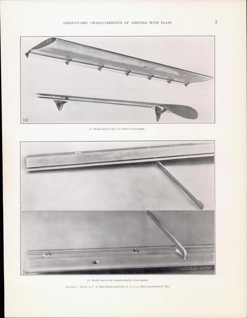 An illustration from Aerodynamic Characteristics of NACA 23012 and 23021 Airfoils with 20-Percent-chord External-Airfoil Flaps of NACA 23012 Section, 1937, leaf 6