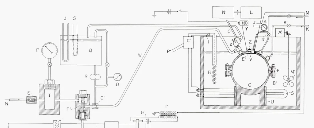 An illustration from Heat Transfer to Fuel Sprays Injected into Heated Gases, 1938, leaf 7