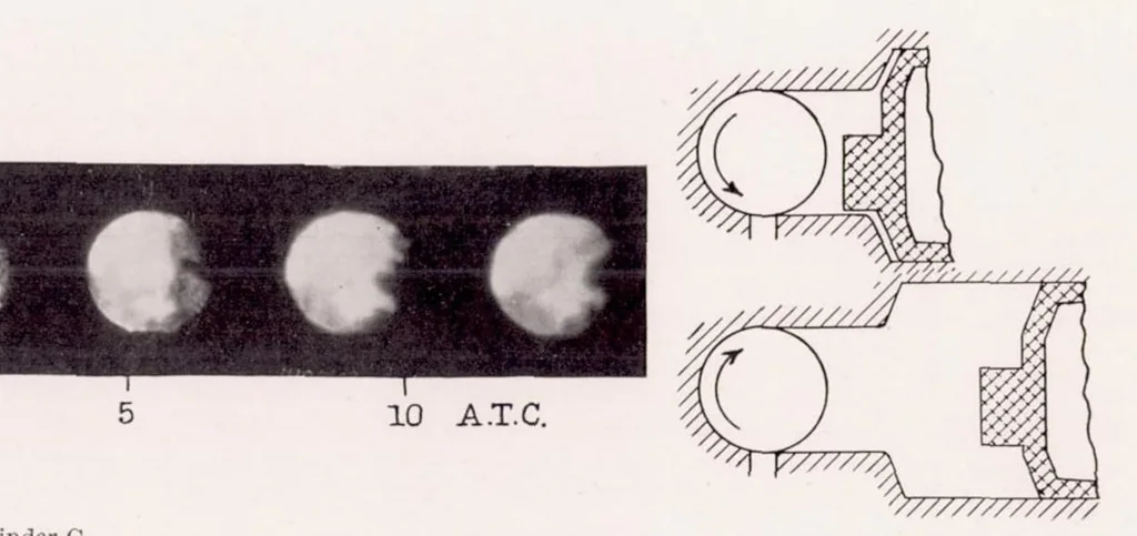 An illustration from Fuel Spray and Flame Formation in a Compression-Ignition Engine Employing Air Flow, 1937, leaf 8