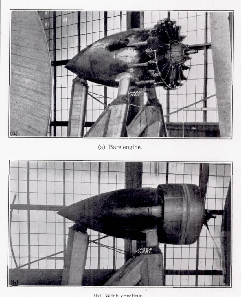 An illustration from Cooling Tests of a Single-Row Radial Engine with Several NACA Cowlings, 1937, leaf 4