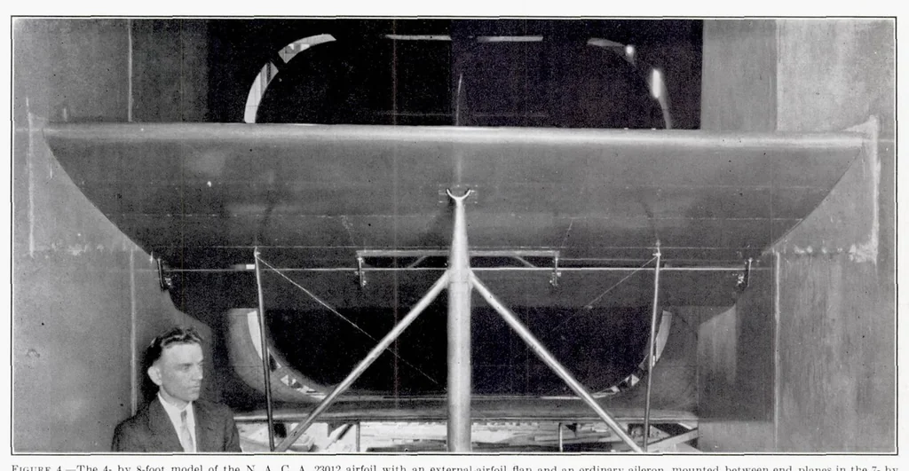 An illustration from Wind-Tunnel Investigation of Wings with Ordinary Ailerons and Full-Span External-Airfoil Flaps, 1937, leaf 7