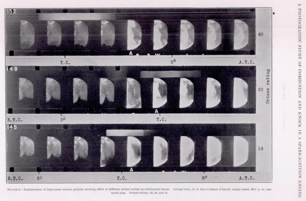 An illustration from A Photographic Study of Combustion and Knock in a Spark-Ignition Engine, 1938, leaf 12