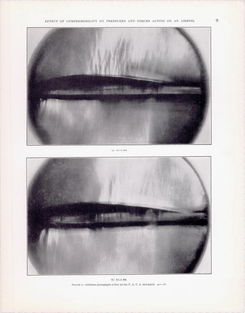 An illustration from The Compressibility Burble and the Effect of Compressibility on Pressures and Forces Acting on a Airfoil, 1939, leaf 12