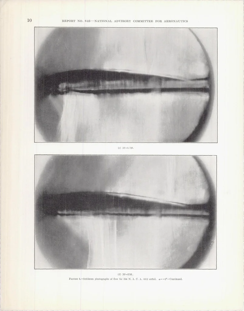 An illustration from The Compressibility Burble and the Effect of Compressibility on Pressures and Forces Acting on a Airfoil, 1939, leaf 13