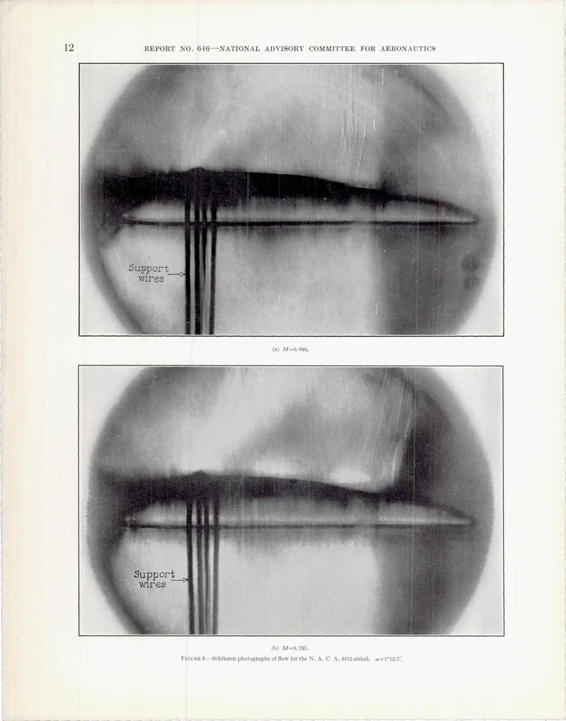 An illustration from The Compressibility Burble and the Effect of Compressibility on Pressures and Forces Acting on a Airfoil, 1939, leaf 15