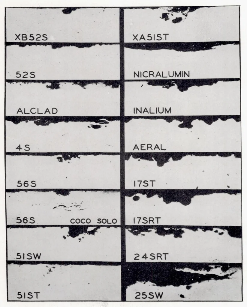 An illustration from The Effect of Continuous Weathering on Light Metal Alloys Used in Aircraft, 1939, leaf 9
