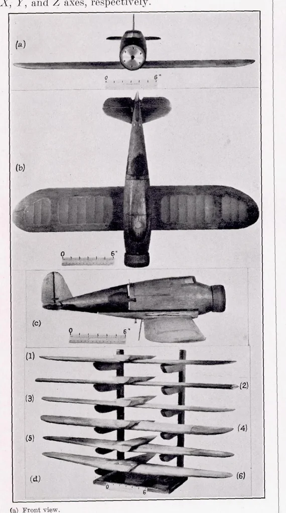 An illustration from Free-Spinning Wind-Tunnel Tests of a Low-Wing Monoplane with Systematic Changes in Wings and Tails IV : Effect of Center-of-Gravity Location, 1939, leaf 6