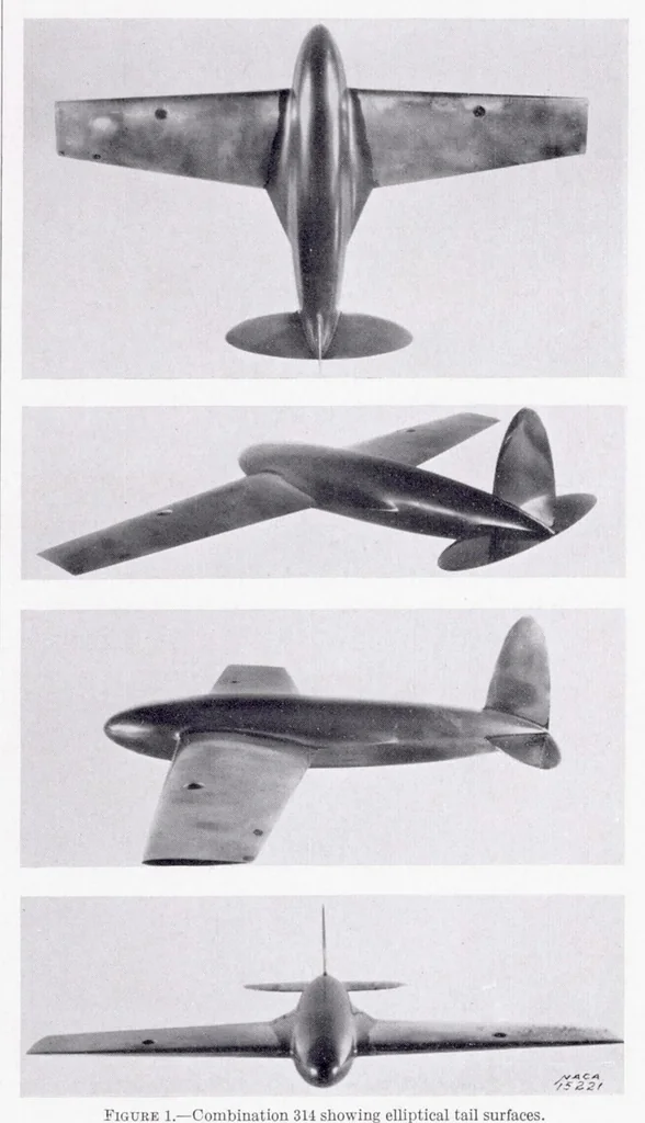 An illustration from Interference of Tail Surfaces and Wing and Fuselage from Tests of 17 Combinations in the N.A.C.A. Variable-Density Tunnel, 1939, leaf 4