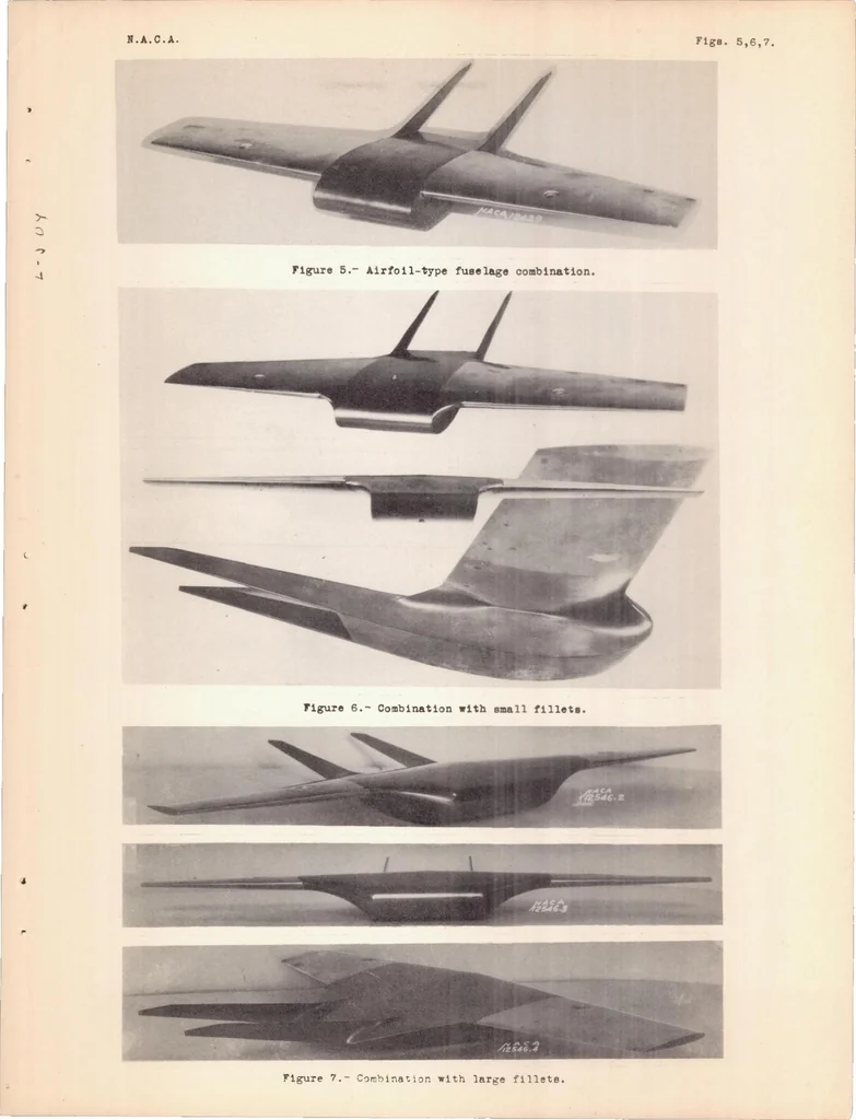 An illustration from Wing-Fuselage Interference Comparison of Conventional and Airfoil-Type-Fuselage Combinations, 1937, leaf 12