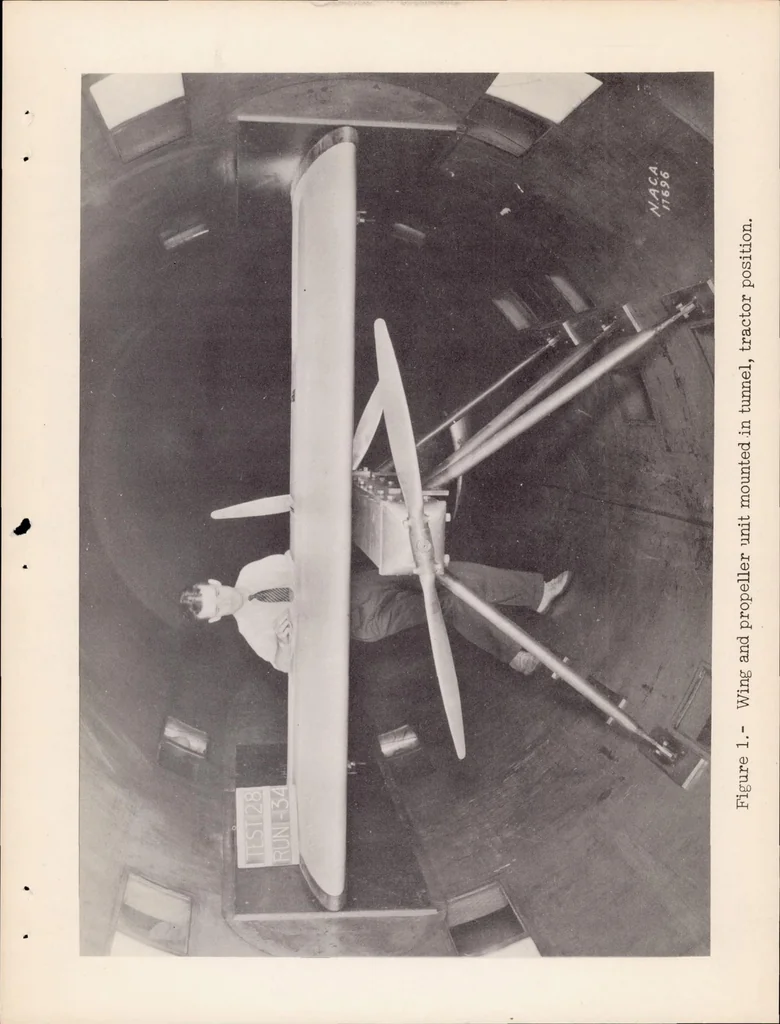An illustration from Effects of Propellers and of Vibration on the Extent of Laminar Flow on the NACA 27-212 Airfoil, 1939, leaf 7
