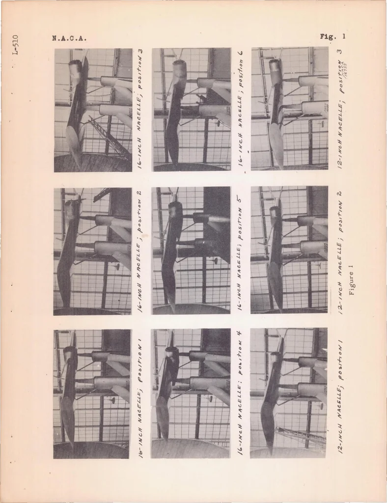 An illustration from Tests of Several Model Nacelle-propeller Arrangements in Front of a Wing, 1939, leaf 20