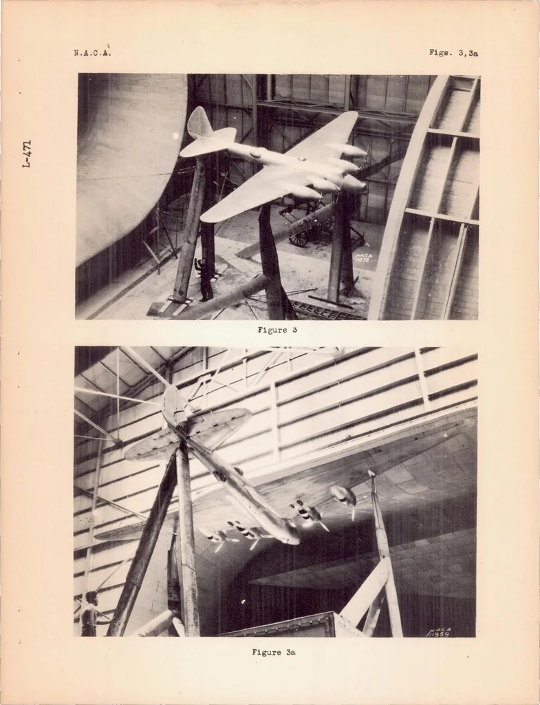 An illustration from Aerodynamic Characteristics of a 4-engine Monoplane Showing Comparison of Air-cooled and Liquid-cooled Engine Installations, 1939, leaf 17