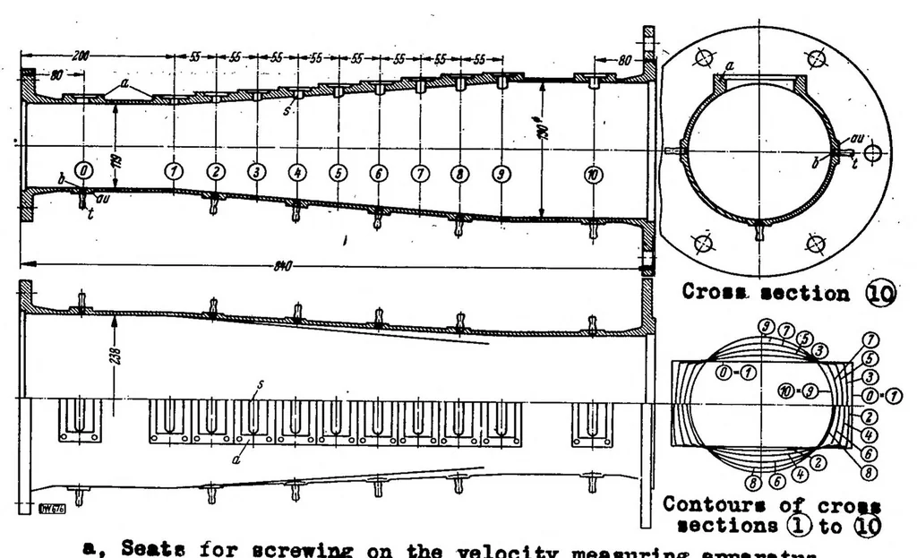 An illustration from Effect of transition in cross-sectional shape on the development of the velocity and pressure distribution of turbulent flow in pipes, 1939, leaf 43